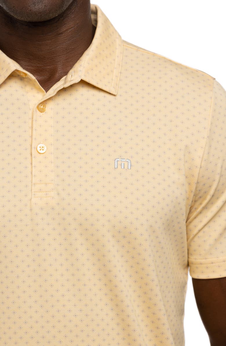 TravisMathew Bamboo Calm Foulard Print Polo, Alternate, color, Heather Golden Cream