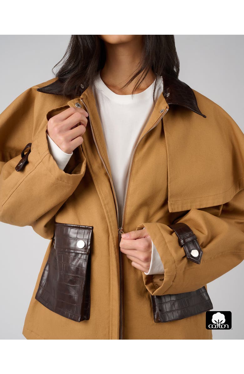 WeWoreWhat Cocoon Barn Jacket, Alternate, color, Khaki/Drk Brown