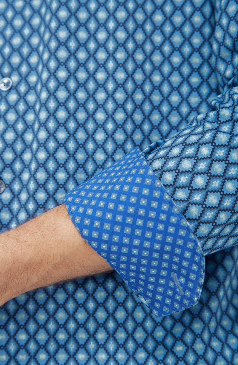 Bugatchi Jimmy OoohCotton<sup>®</sup> Geo Print Button-Up Shirt, Alternate, color, Teal