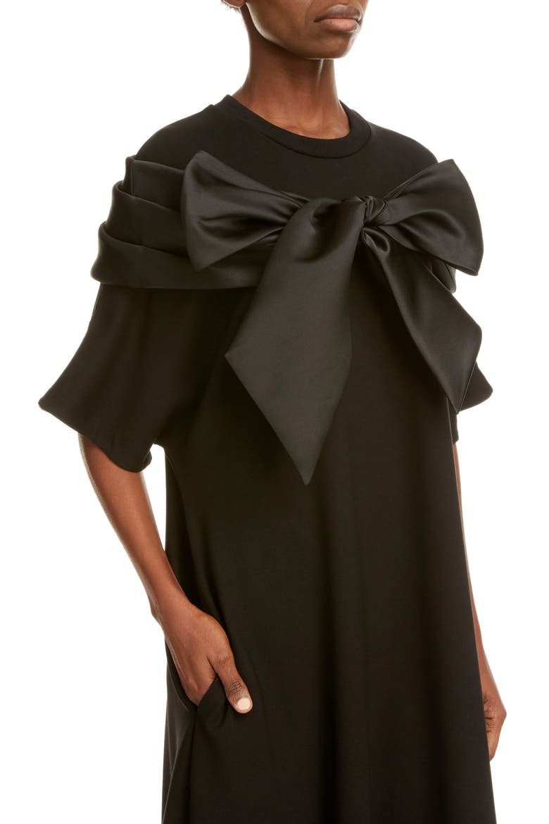 Bow Detail Midi T-Shirt Dress, Alternate, color, BLACK