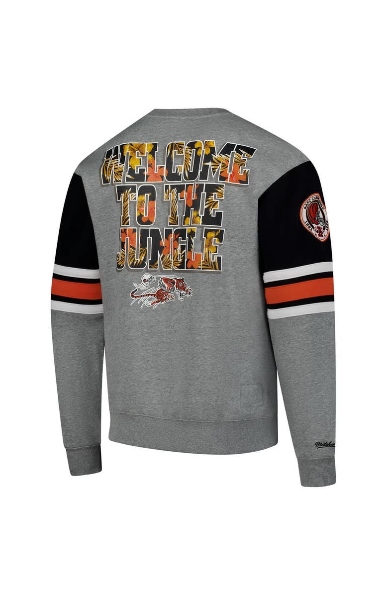 Mitchell & Ness Men's Mitchell & Ness Heather Gray Cincinnati Bengals All Over 4.0 Vintage Logo Pullover Sweatshirt, Alternate, color, Heather Gray