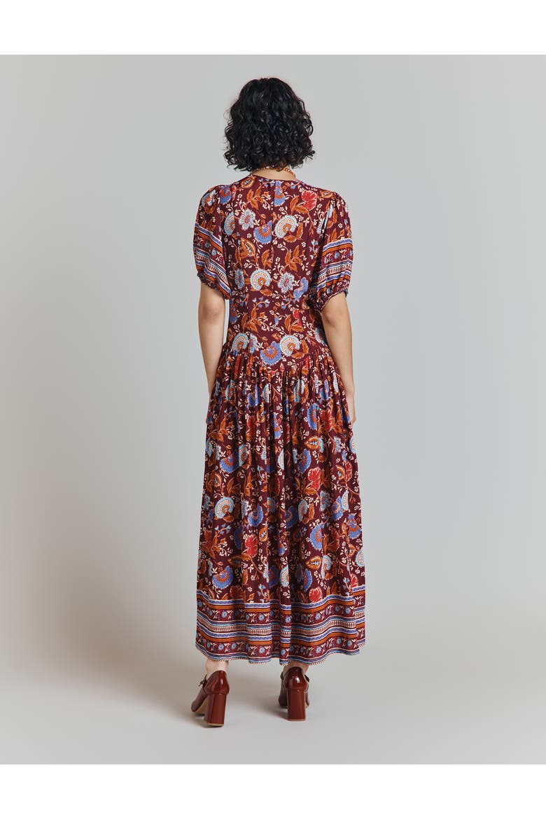 Christy Crepe Midi Tea Dress, Alternate, color, Burgundy Floral