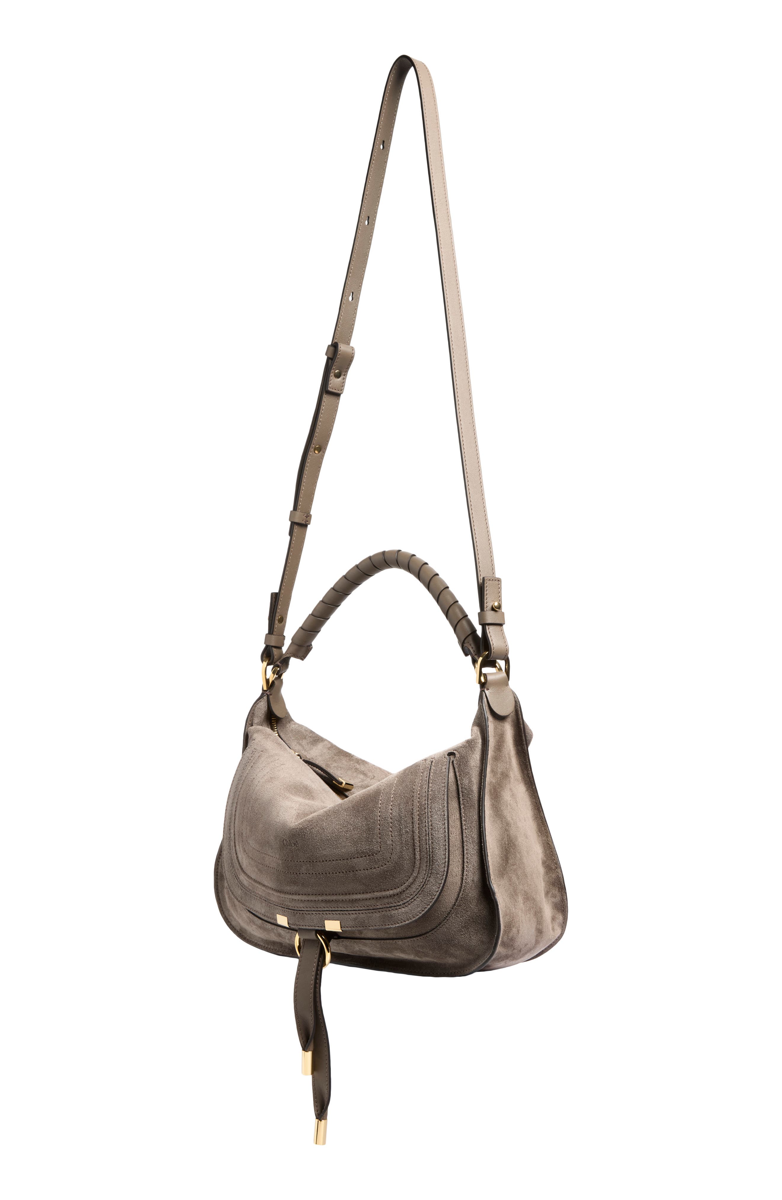Small Marcie Suede Shoulder Bag, Alternate, color, NICKEL GREY