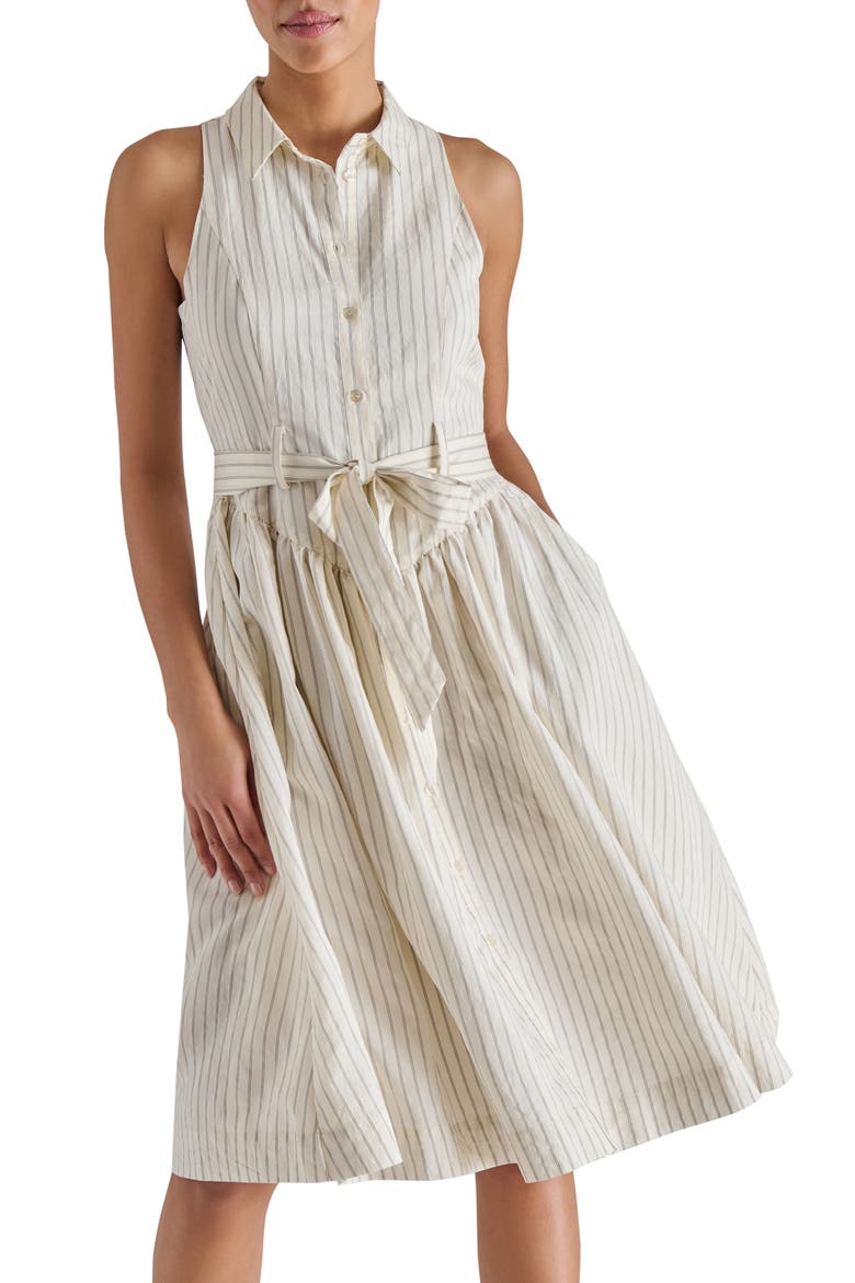Mary Pinstripe Sleeveless Shirtdress, Alternate, color, CREAM/ BLACK