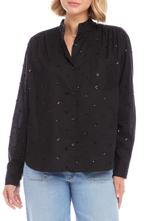 Floral Embellished Button-Up Shirt