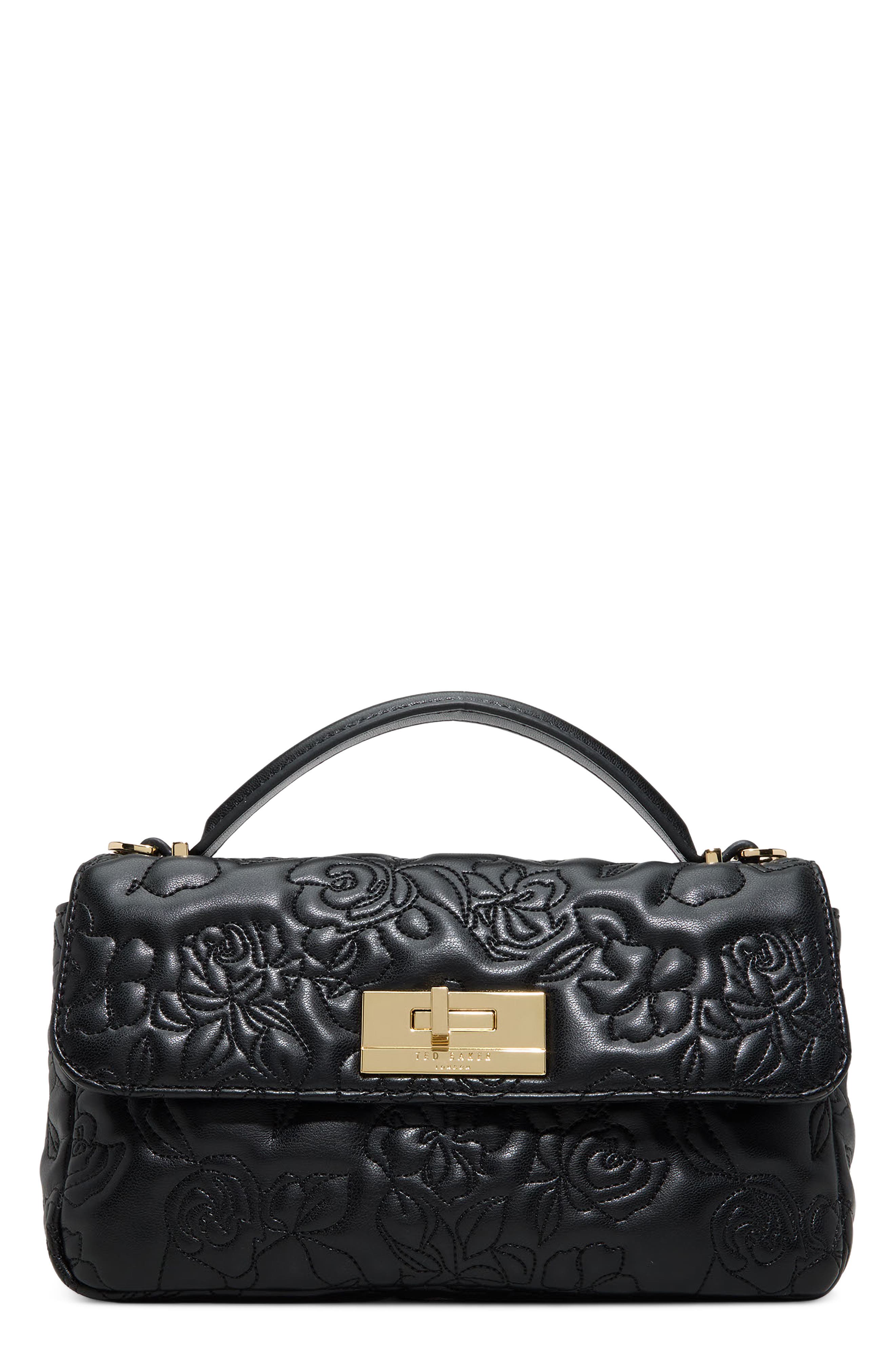 Lia Faux Leather Rose Quilted Crossbody Bag, Main, color, BLACK