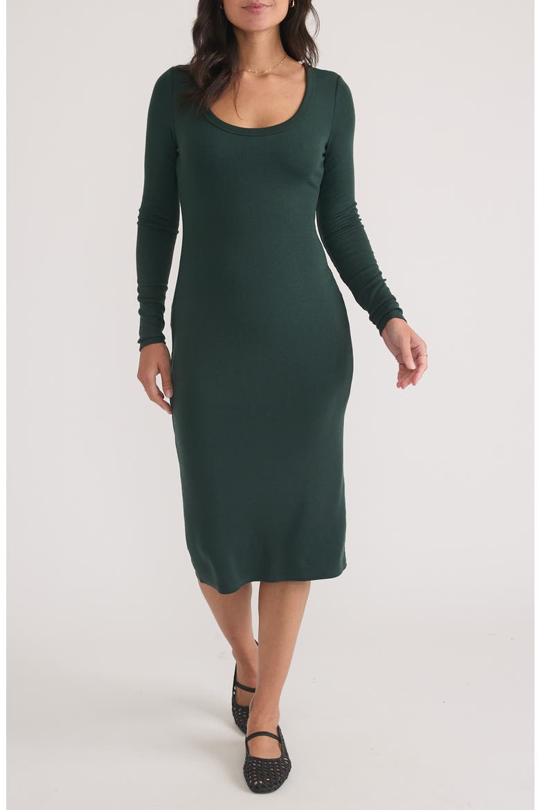 Lexi Long Sleeve Rib Midi Dress, Main, color, GREEN