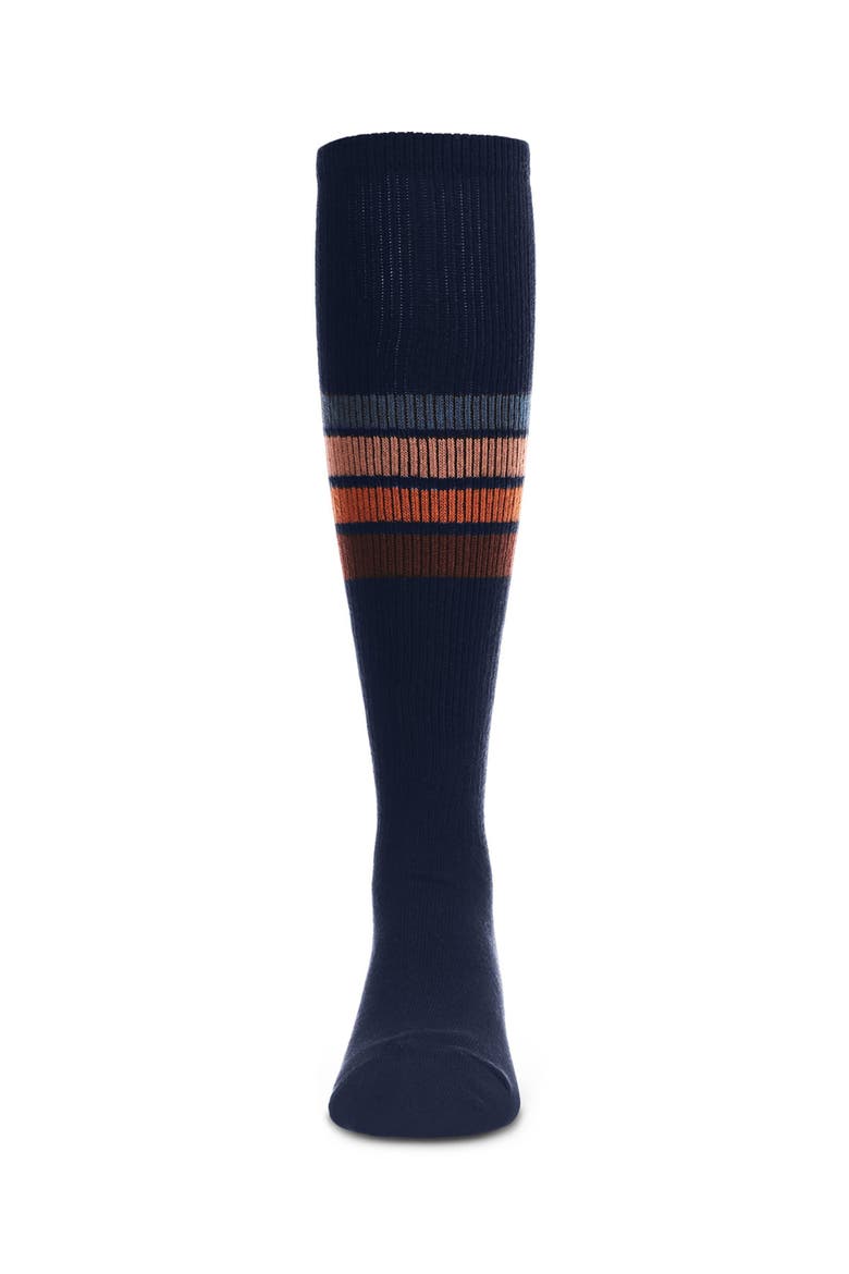 Retro Stripe Thin Ribbed Knee High Socks, Alternate, color, Navy