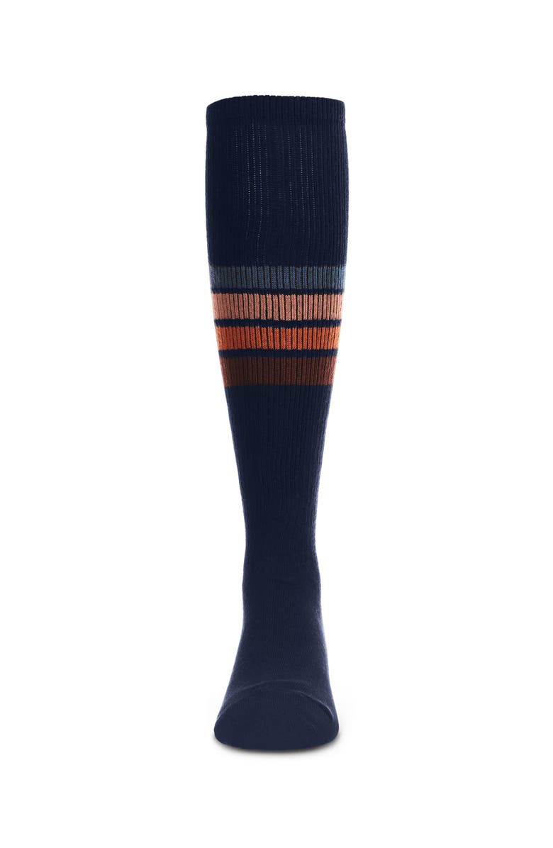 MeMoi Retro Stripe Thin Ribbed Knee High Socks, Alternate, color, Navy