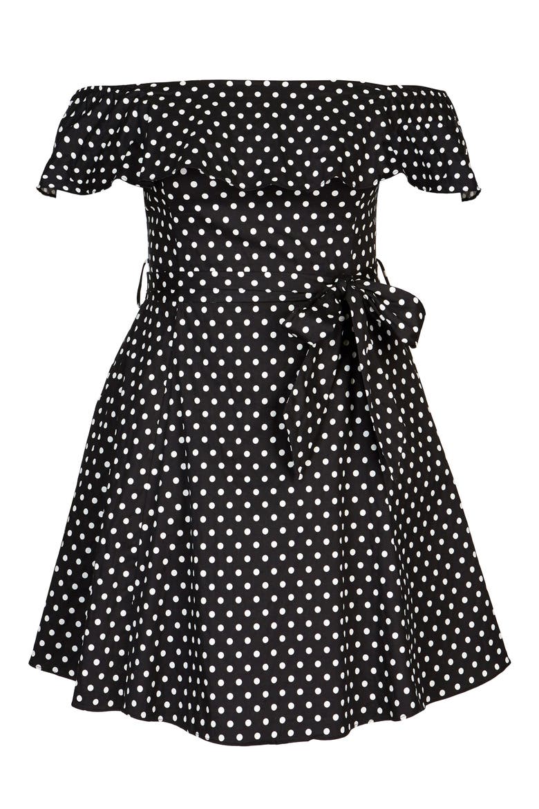 Sweet Off the Shoulder Fit & Flare Dress, Alternate, color, WHITE SPOT