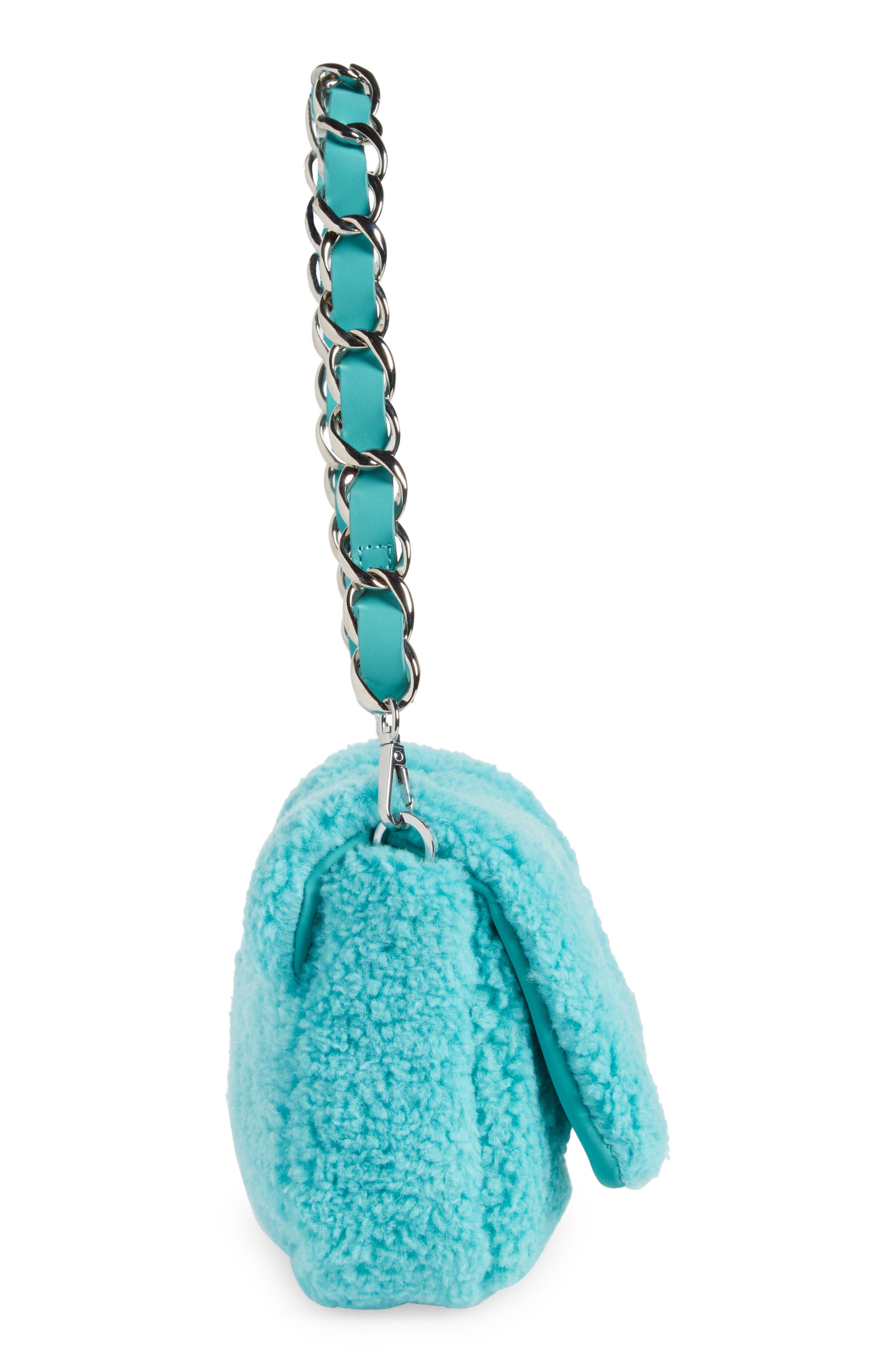 Faux Shearling Shoulder Bag, Alternate, color, TURQUOISE