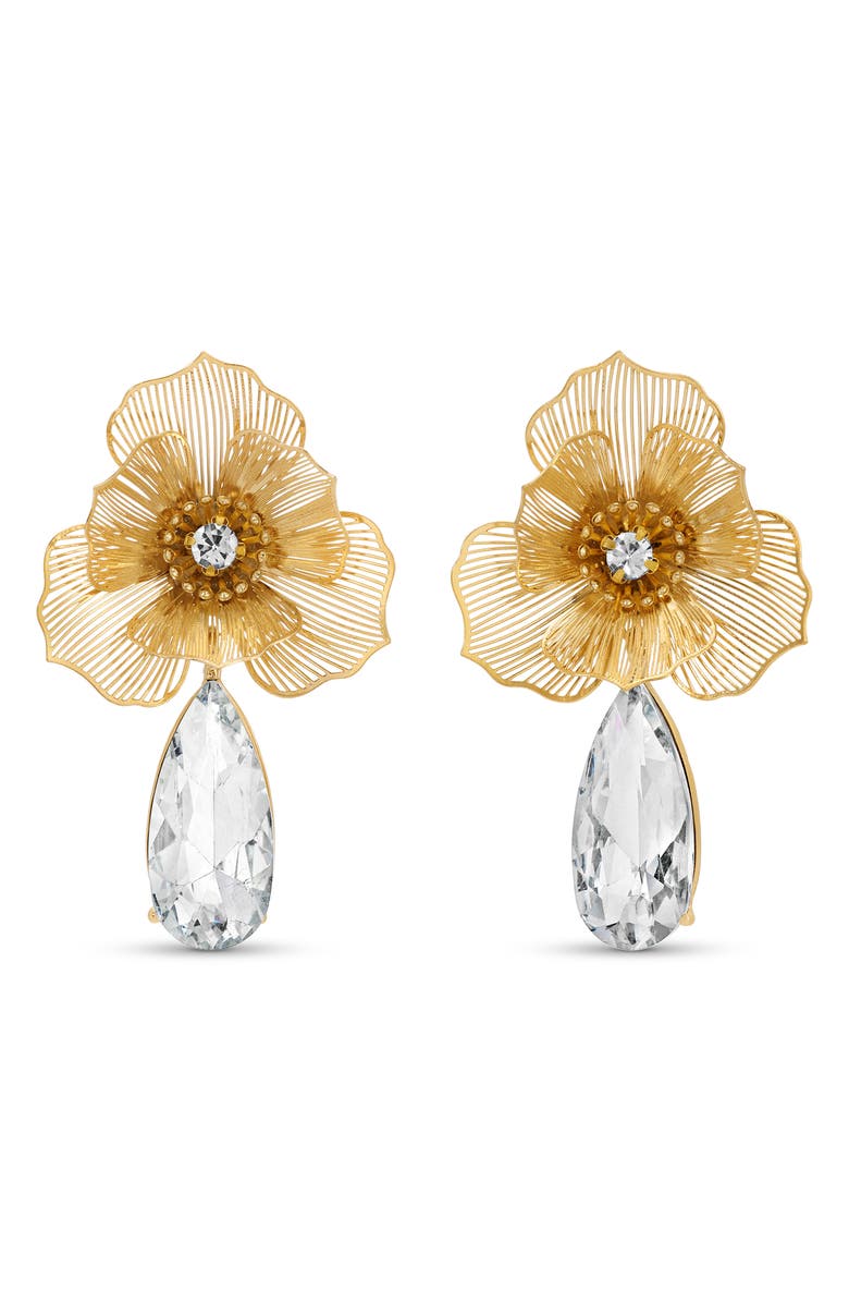 EYE CANDY LOS ANGELES Beatrice Flower Crystal Drop Earrings, Main, color, Gold