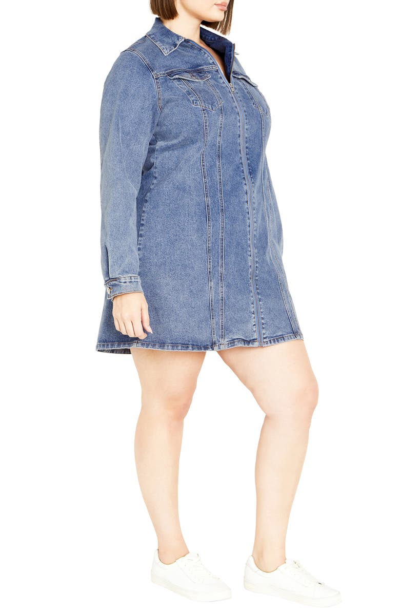 City Chic Oaklyn Long Sleeve Denim Dress, Alternate, color, Mid Denim
