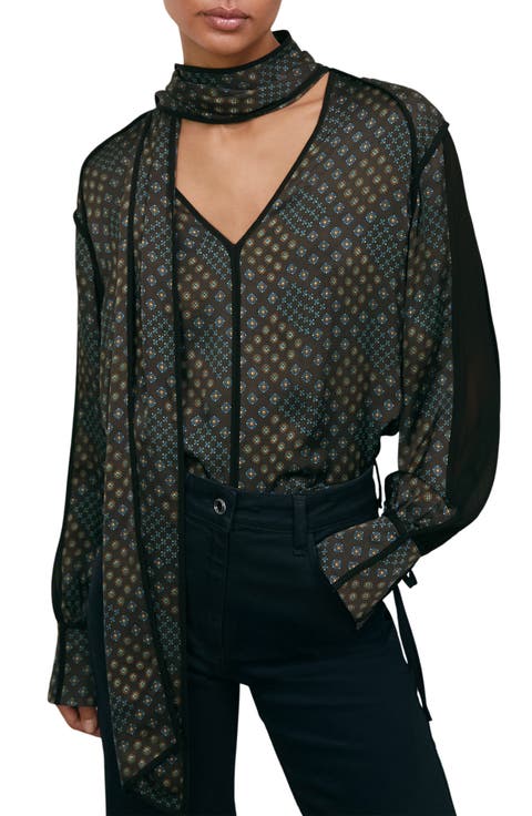 Eddie Foulard Print Tie Front Button-Up Shirt