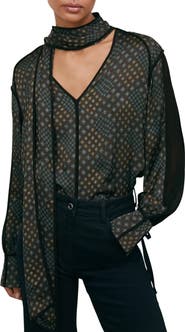 Reiss Eddie Foulard Print Tie Front Button-Up Shirt