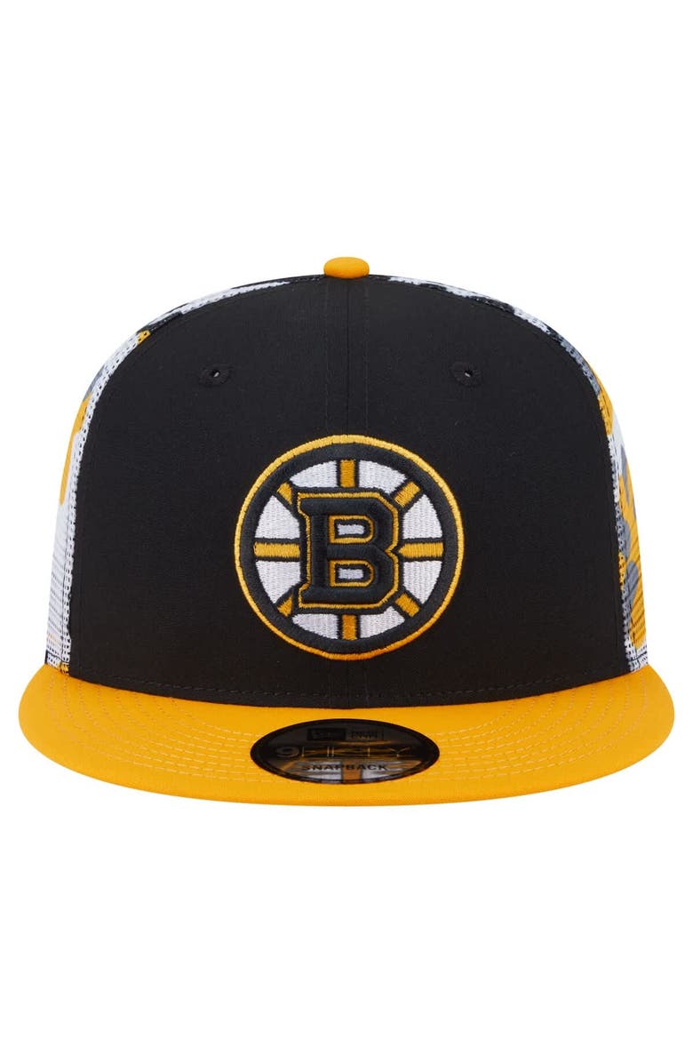 New Era Men's New Era Black/Gold Boston Bruins Camo Meshback 9FIFTY Snapback Hat, Alternate, color, Black