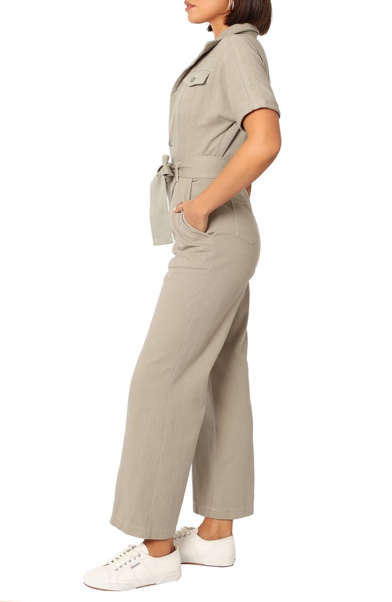 Petal & Pup Demi Tie Waist Straight Leg Twill Jumpsuit, Alternate, color, Olive