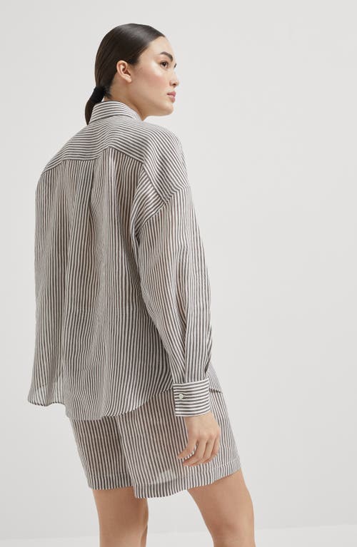 Brunello Cucinelli Bordeaux Stripe Linen-cotton Blend Shirt In Pink