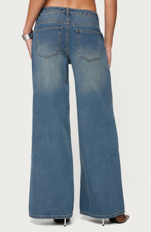 Edikted Double Buckle Low Rise Wide Leg Jeans In Blue