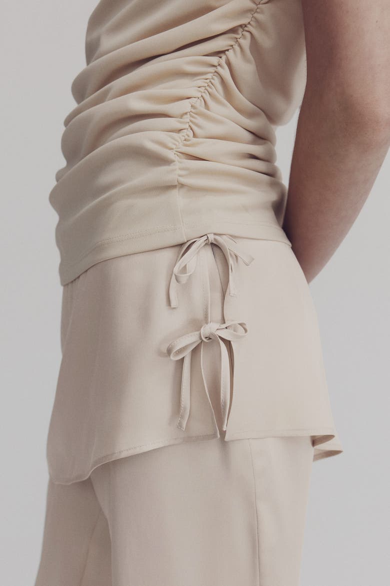 Skirt-layered Satin Trousers, Alternate, color, Light beige