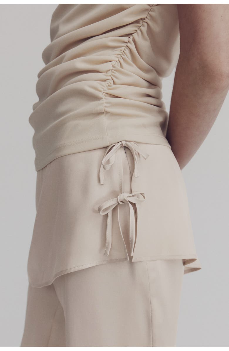 H&M Skirt-layered Satin Trousers, Alternate, color, Light Beige