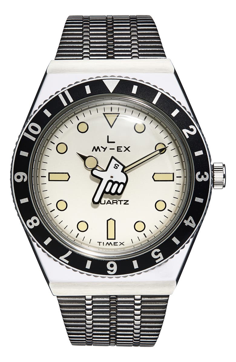 Timex<sup>®</sup> Q Timex Loser Bracelet Watch, 38mm, Main, color, White/ Silver