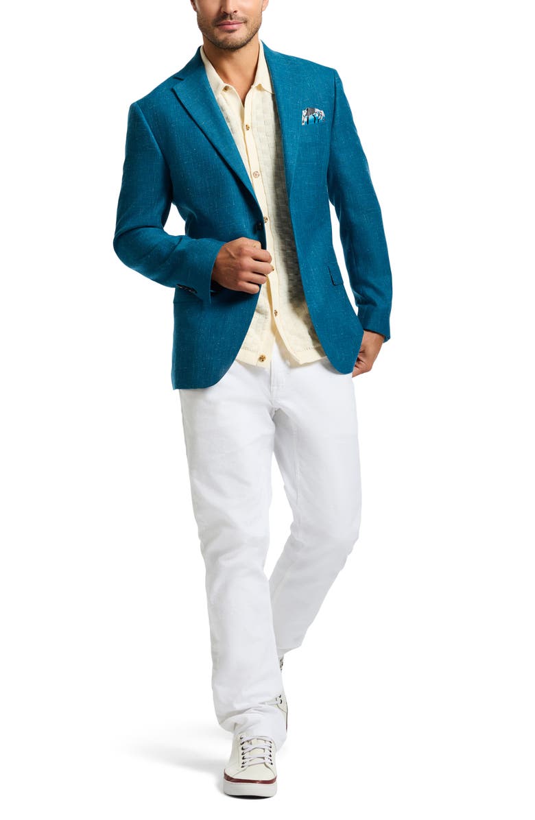 Robert Graham Fallon Solid Blue Slub Wool Blend Sport Coat, Alternate, color, Blue