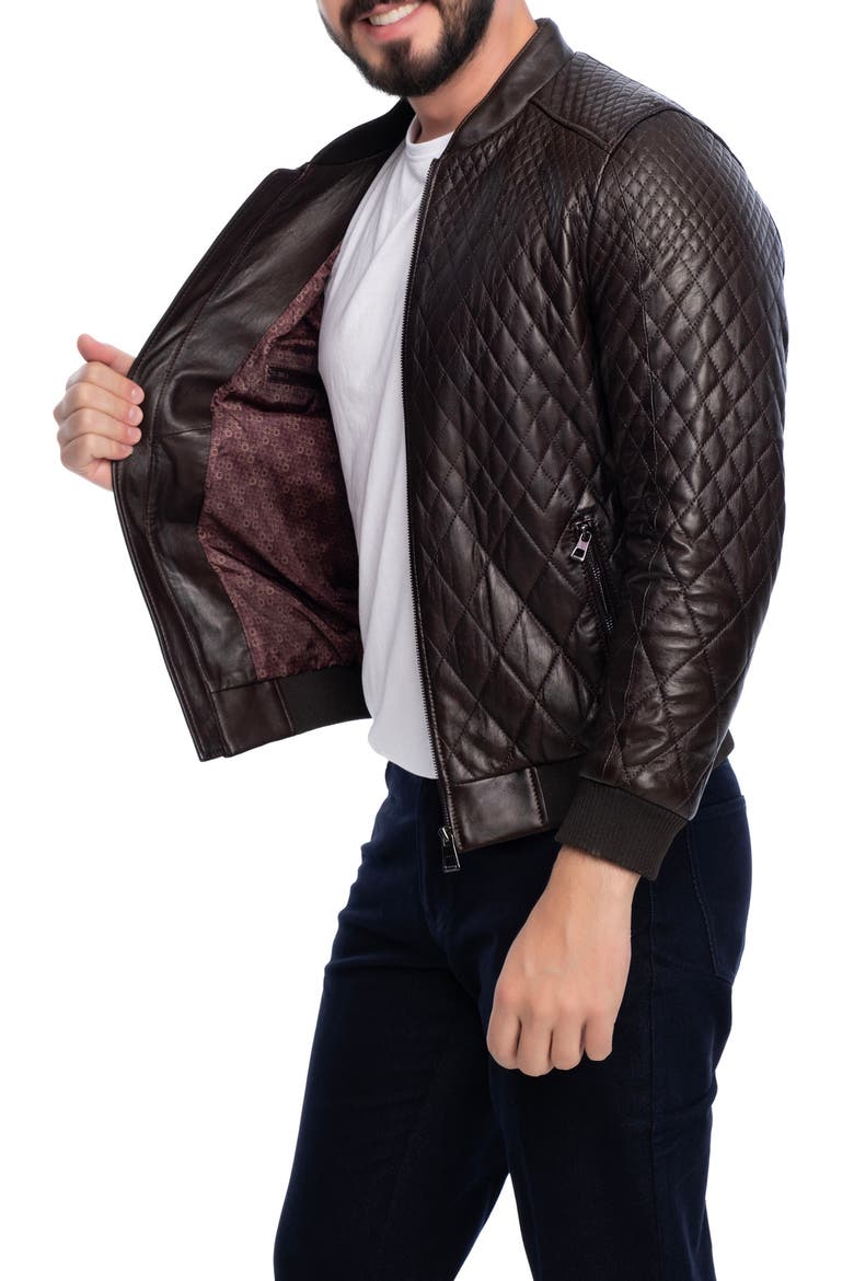 Quilted Leather Bomber Jacket, Alternate, color, DARK BROWN