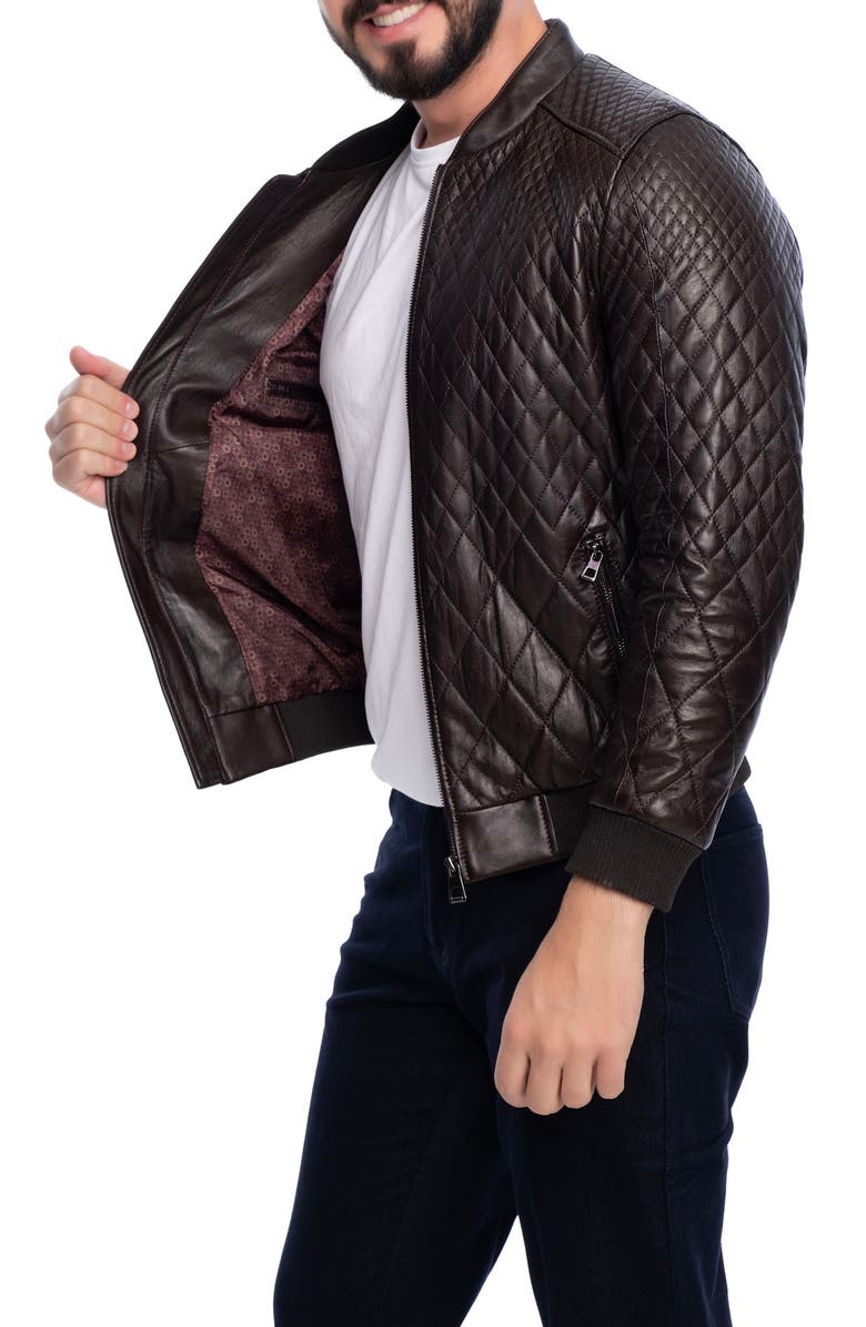 VELLAPAIS Quilted Leather Bomber Jacket, Alternate, color, Dark Brown