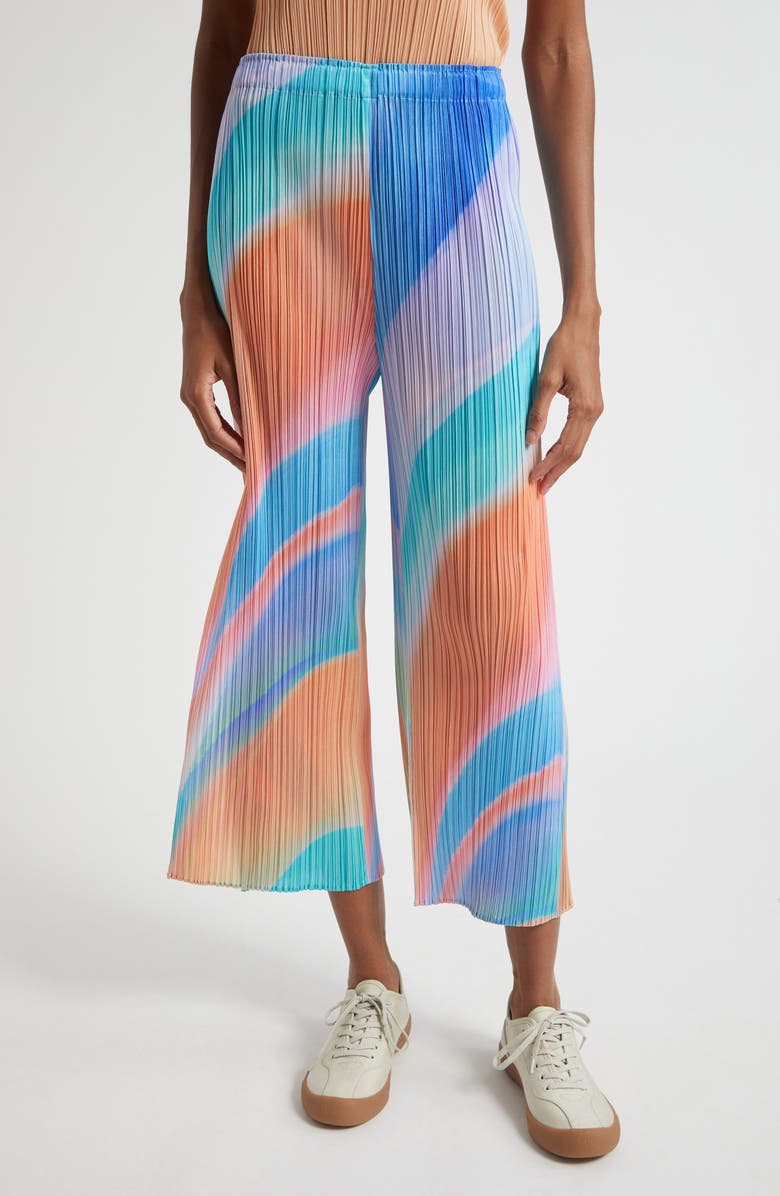 Pleats Please Issey Miyake Groove Pleated Ankle Pants, Main, color, Blue