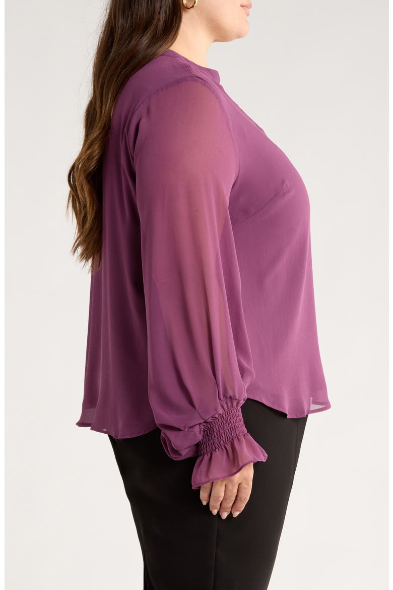 Split Neck Sheer Long Sleeve Chiffon Top, Alternate, color, SWEET PLUM
