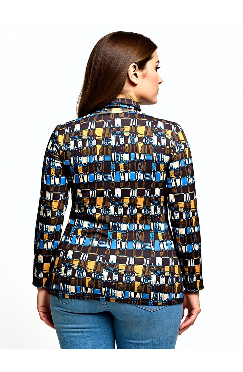 24seven Comfort Apparel Plus Size Mock Neck Long Sleeve Printed Top, Alternate, color, Multi