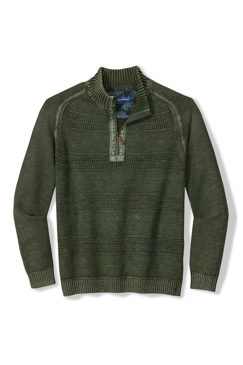 Saltwater Textured Cotton Half Zip Sweater, Main, color, WINCHESTER GREEN