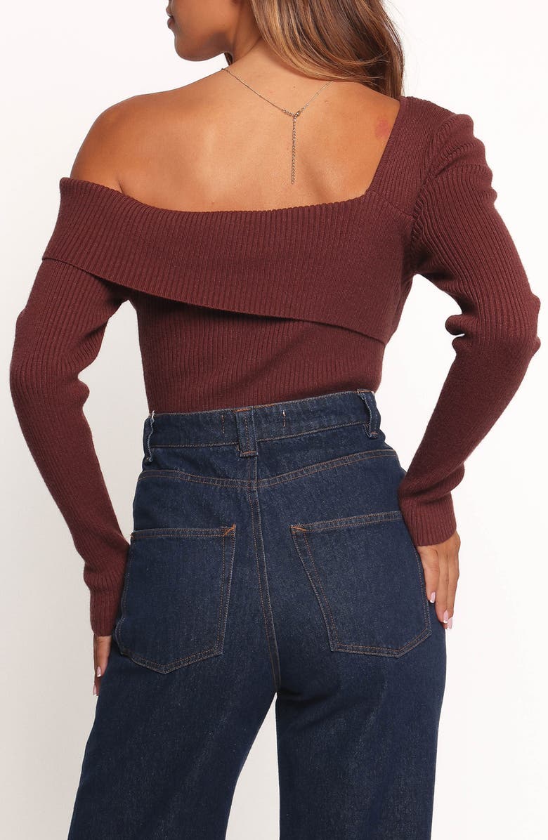 Petal & Pup Aleena One-Shoulder Rib Sweater, Alternate, color, Chocolate Brown