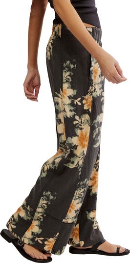 Days End Floral Wide Leg Linen Blend Pants