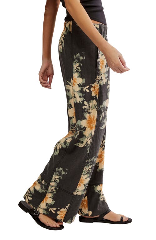 Free People Days End Floral Wide Leg Linen Blend Pants In Black