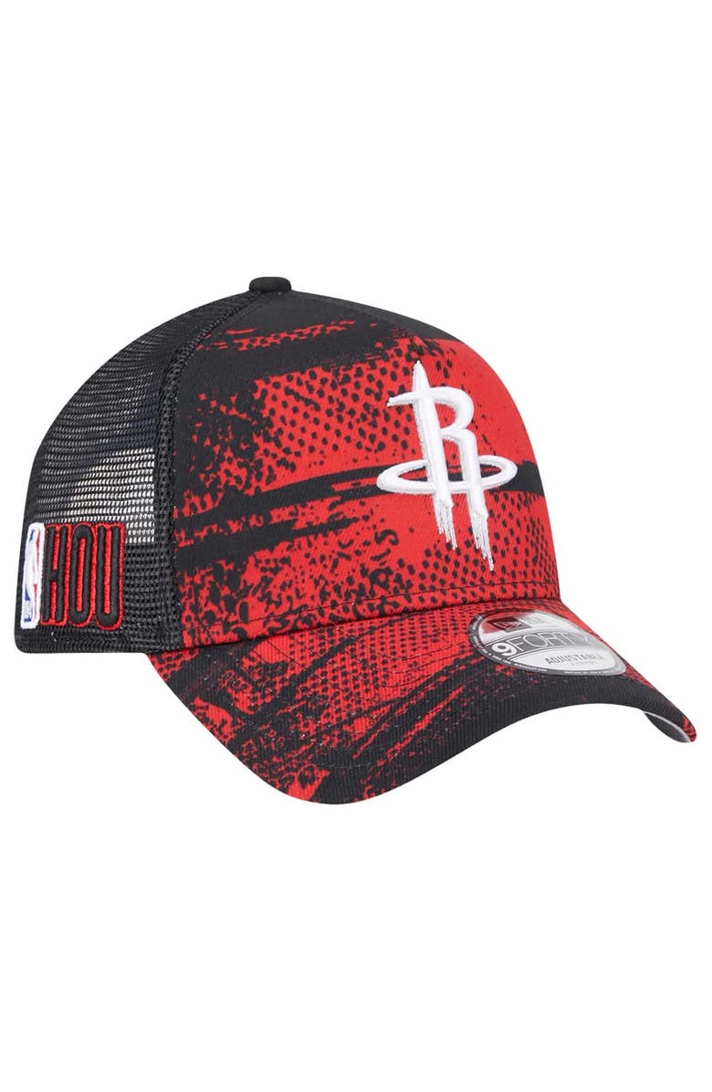 New Era Men's New Era Black/Red Houston Rockets Tip Off A-Frame Trucker 9FORTY Adjustable Hat, Main, color, 