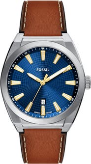 Fossil Everett Leather Strap Watch, 42mm