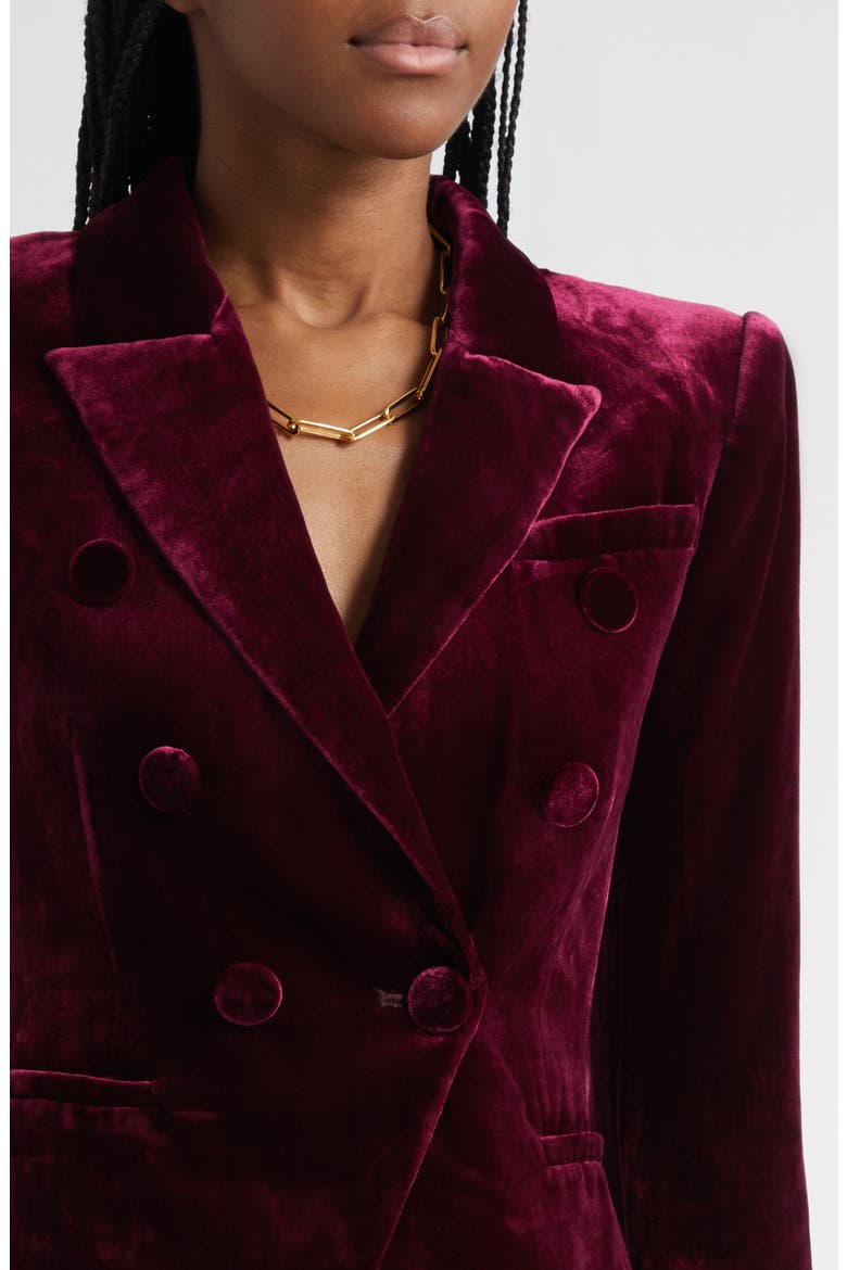 Marie Double Breasted Velvet Blazer, Alternate, color, DARK PORT