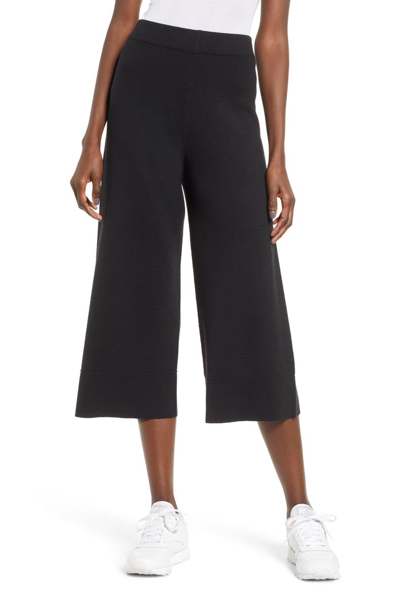 Wide Leg Crop Sweater Pants, Main, color, BLACK