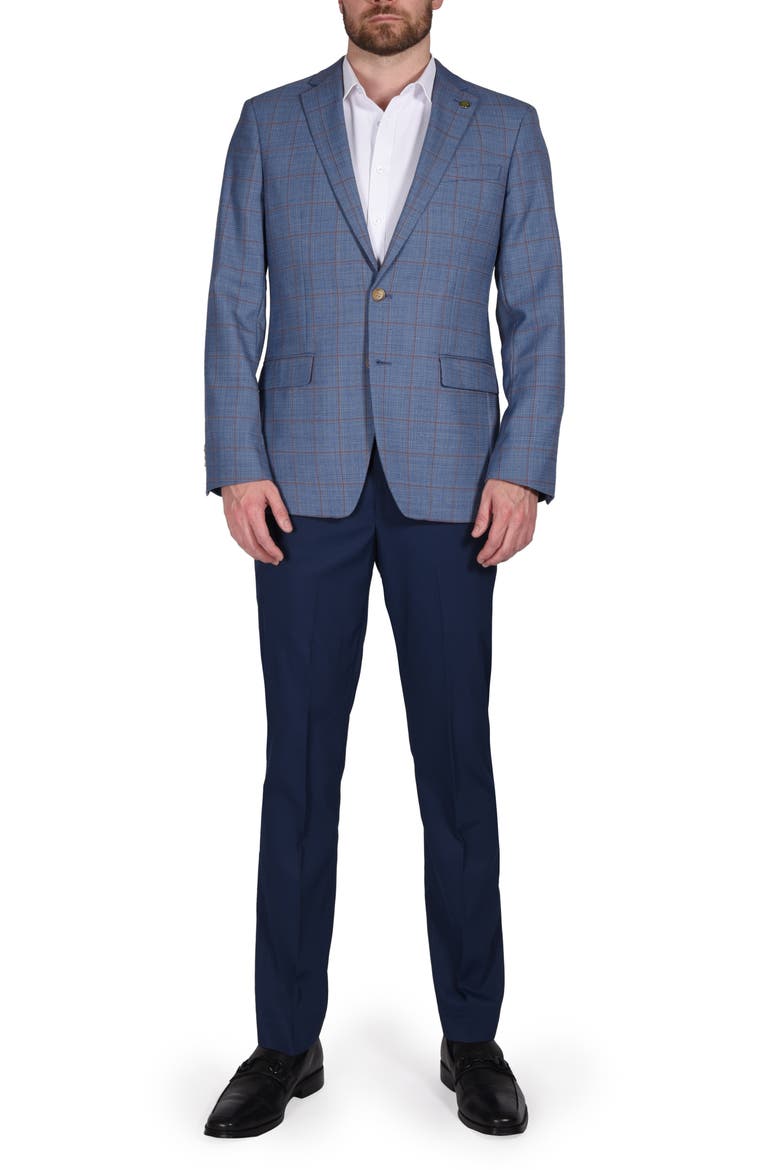 Windowpane Stretch Wool Blend Sport Coat, Alternate, color, BLUE