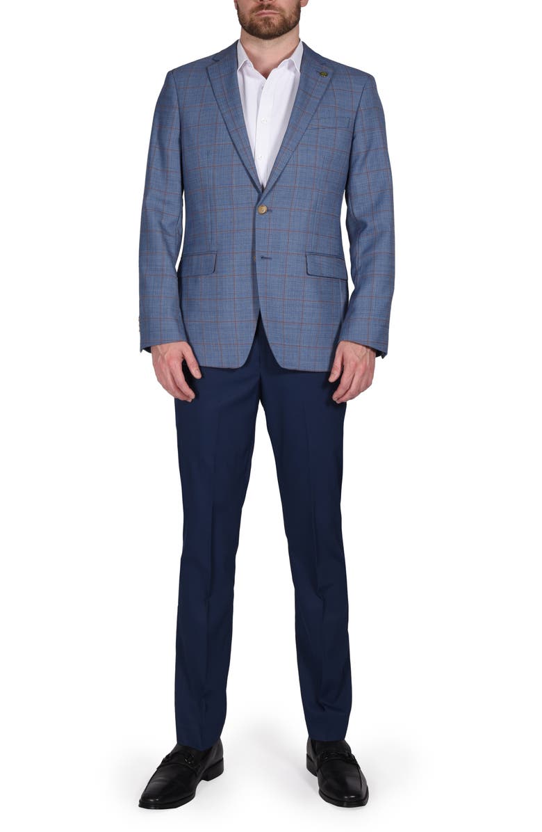 CRICKETEER Windowpane Stretch Wool Blend Sport Coat, Alternate, color, Blue