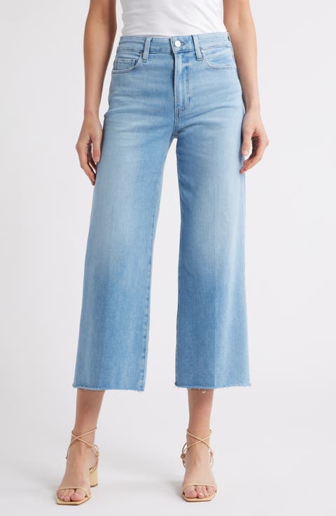 Anessa High Waist Raw Hem Wide Leg Ankle Jeans (Petite)