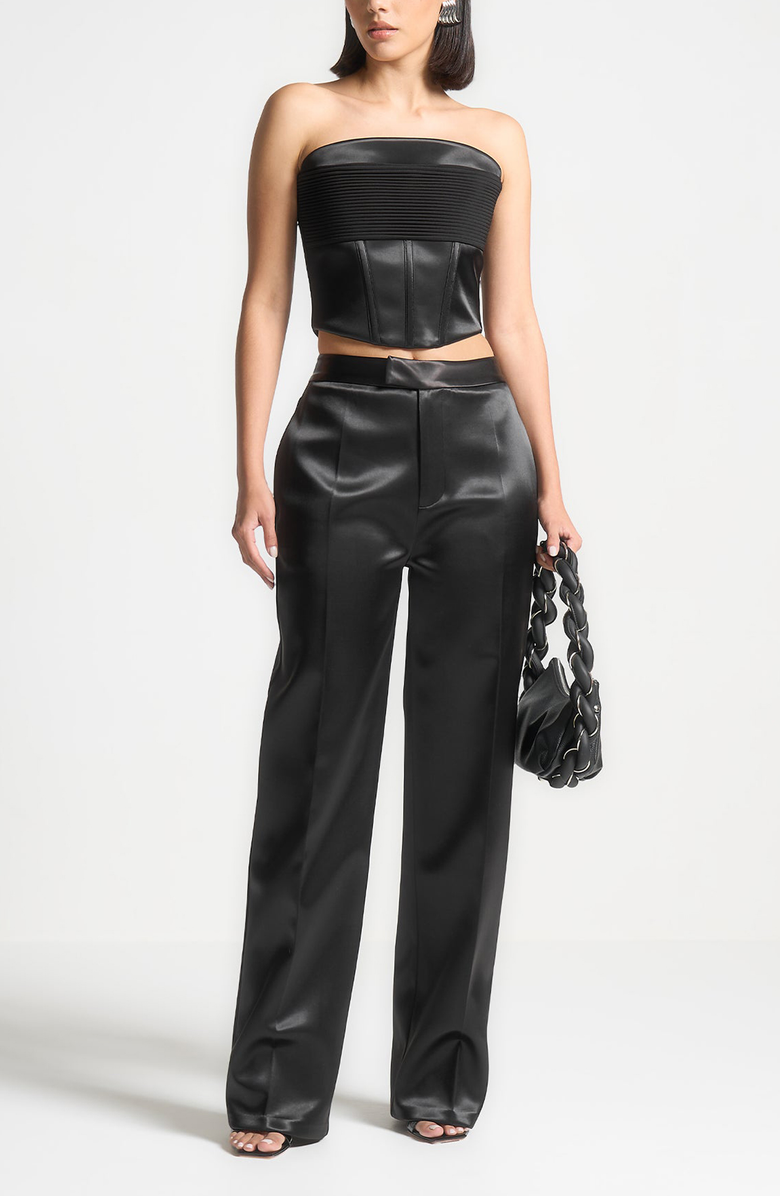 Manière De Voir Bella Satin Tailored Trousers, Alternate, color, Black