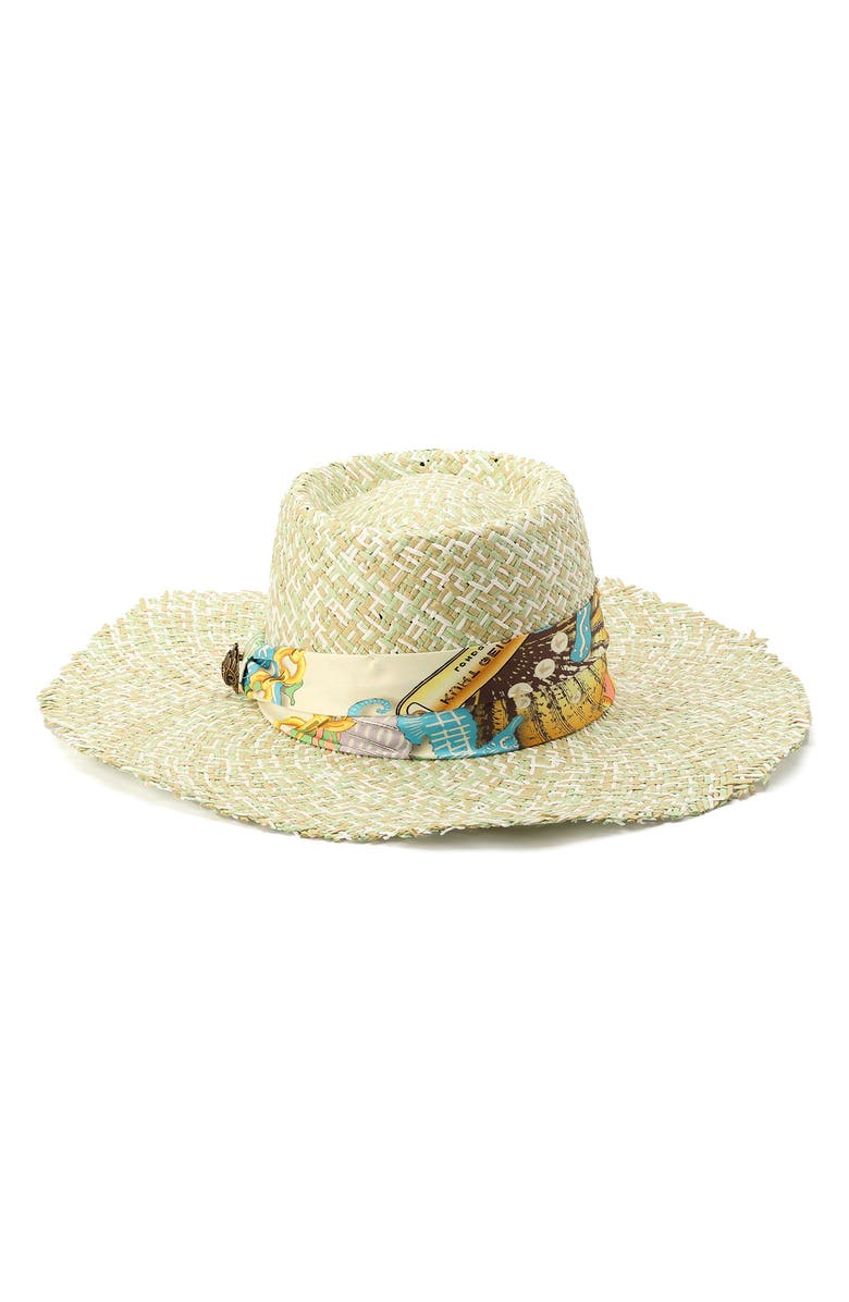 Kurt Geiger London Straw Sun Hat with Floral Print Satin Band, Main, color,