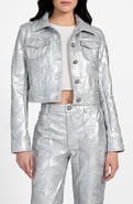 GUESS Clelia Embroidered Metallic Faux Leather Jacket