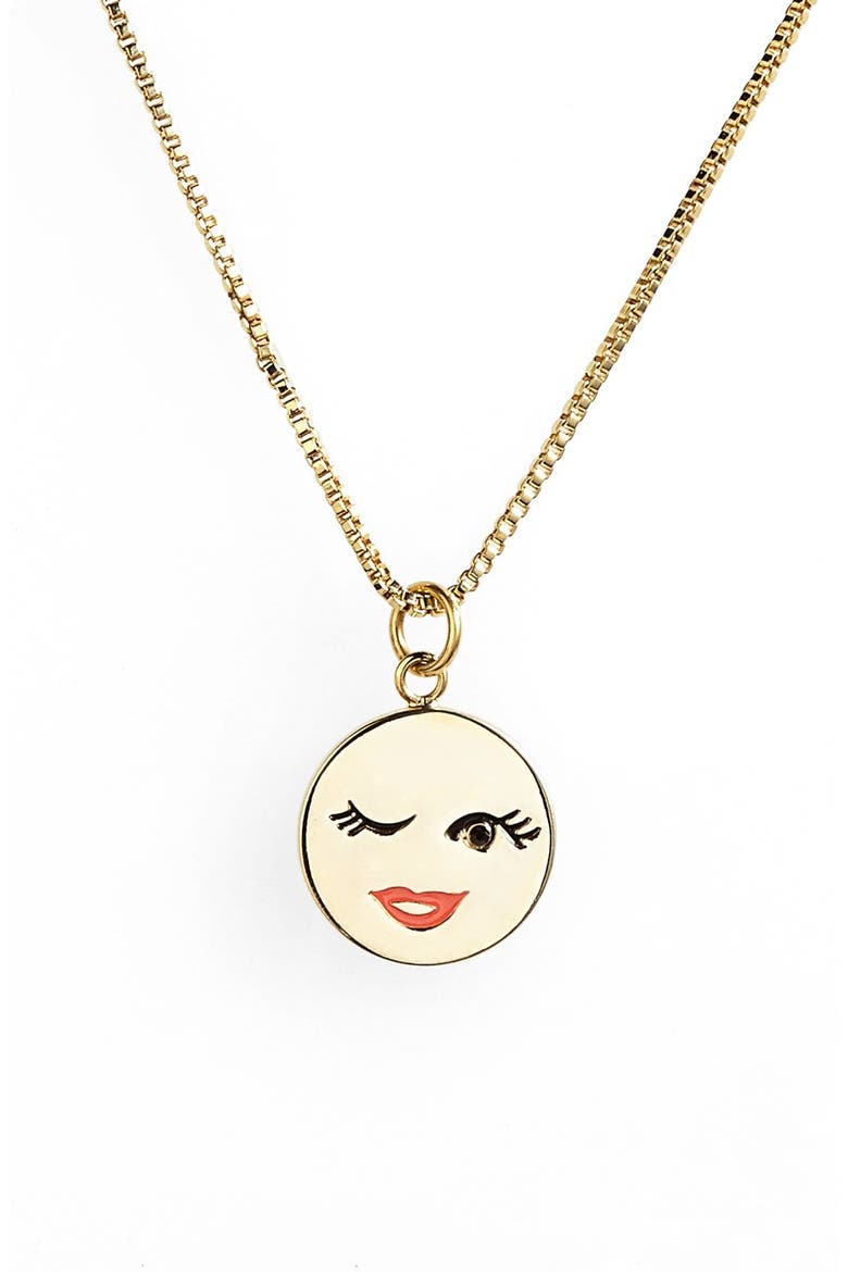 'tell all' emoji pendant necklace, Main, color, GOLD- WINKING