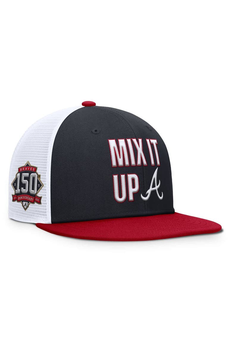 Nike Men's Nike  Navy/Red Atlanta Braves Pro Performance Trucker Snapback Hat, Main, color, 