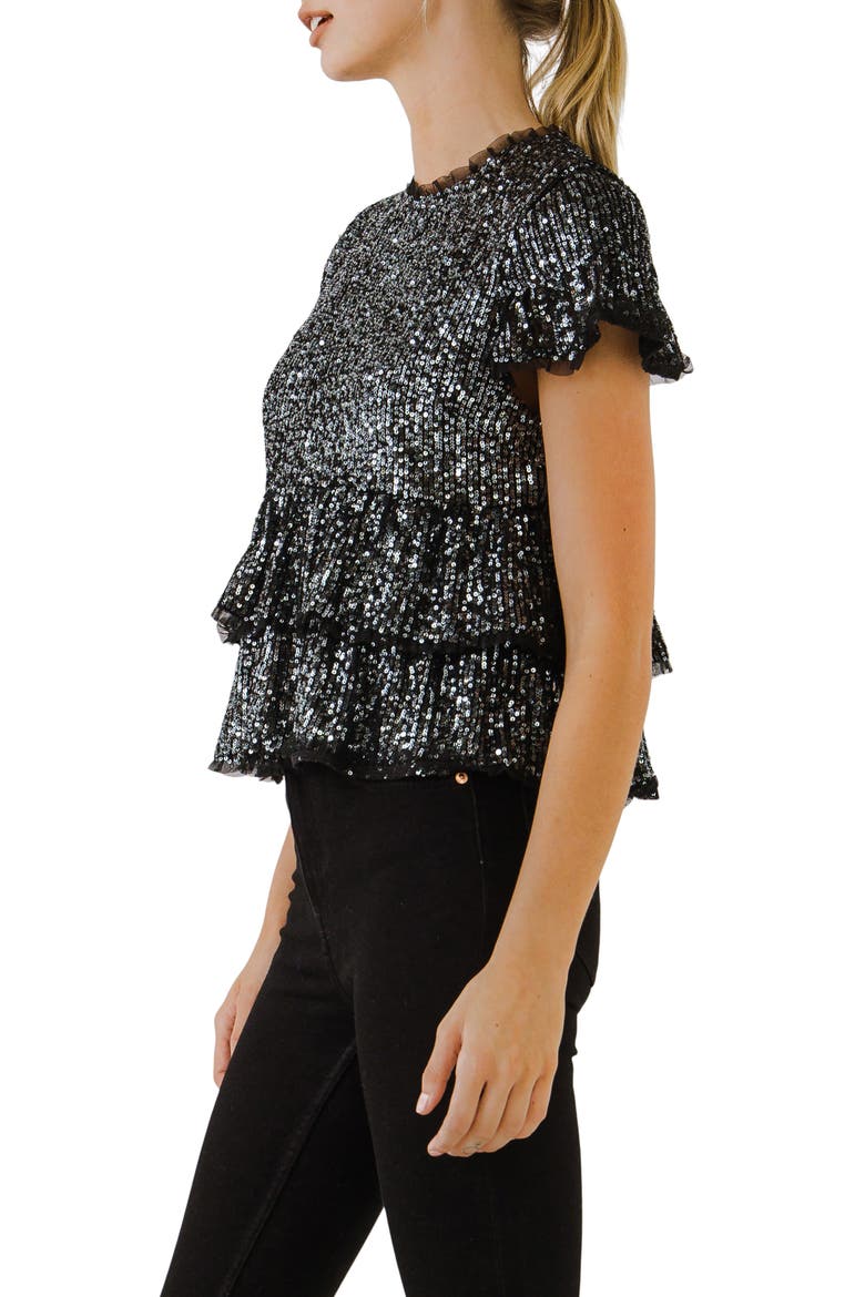 Sequin Babydoll Top, Alternate, color, BLACK