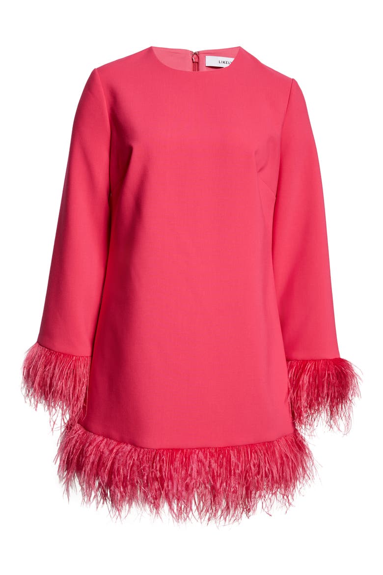Marullo Feather Trim Long Sleeve Dress, Alternate, color, FUSCHIA